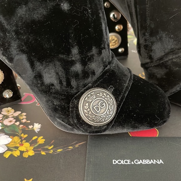 Dolce & Gabbana Jeweled Heel Velvet Booties Size 39 1/2 Ladies - Picture 6 of 17